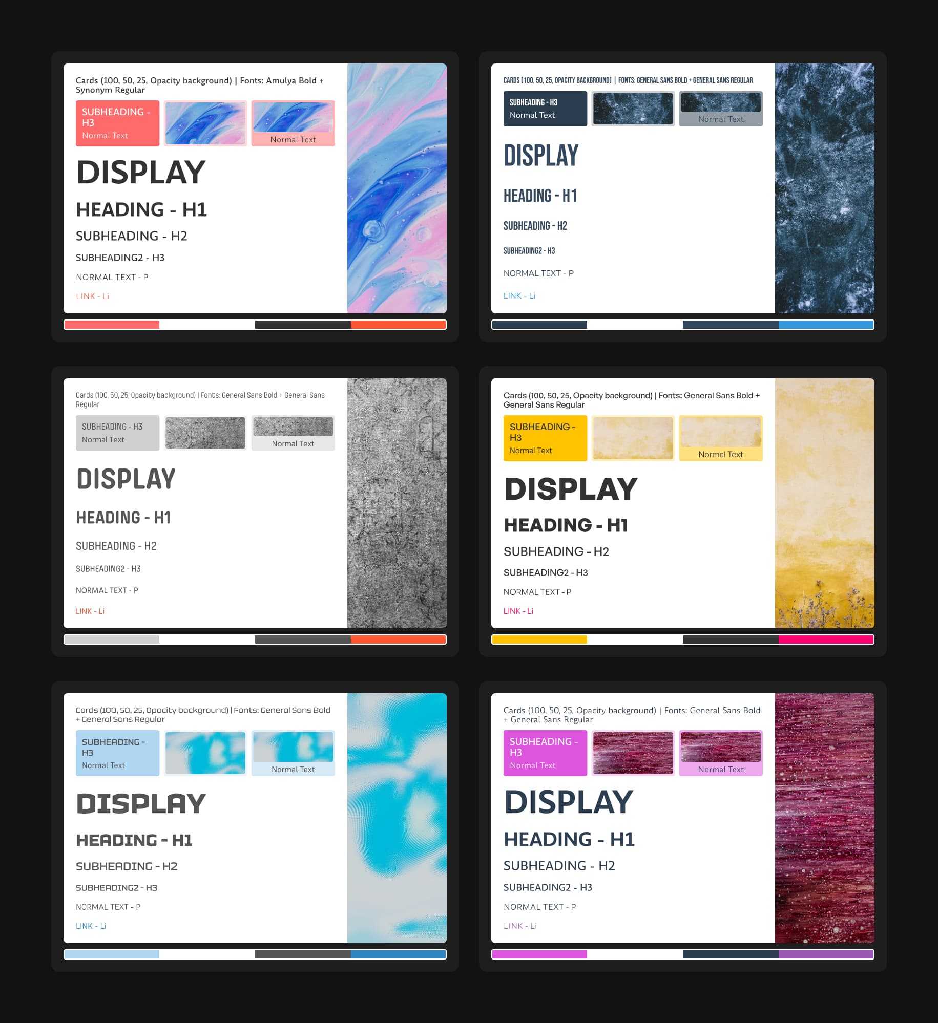 Theme Iteration 1 - Manual design exploration: designers hand-selecting fonts, colors, and image styles for individual themes.